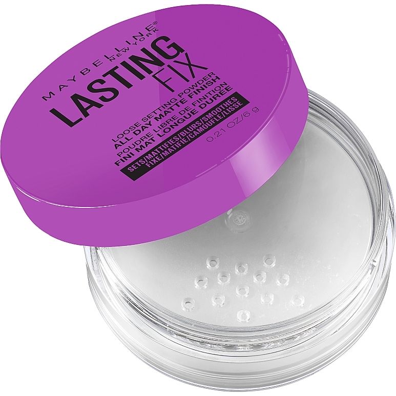 Maybelline Lasting Fix loose setting powder with purple lid on a white background moldova