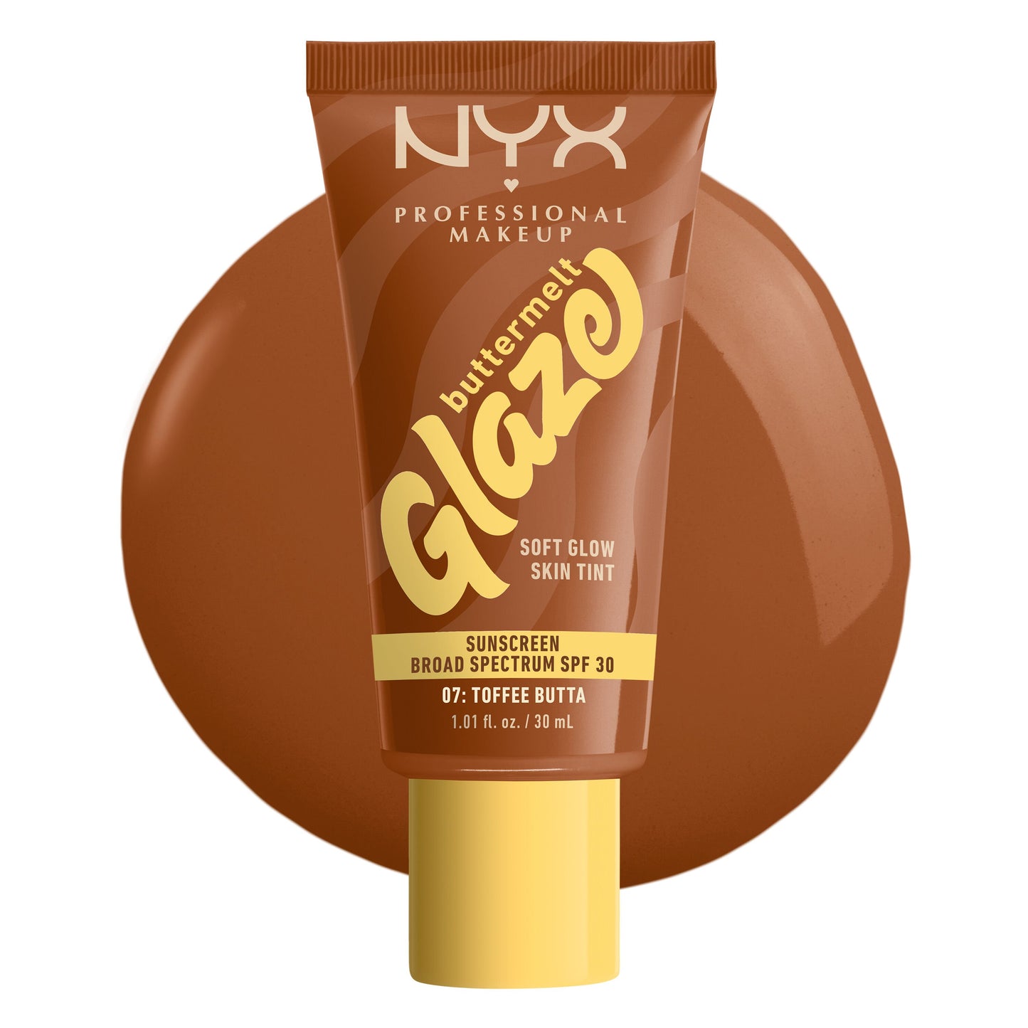 Fond de ten NYX Buttermelt Glaze Soft Glow SPF 30 – nuanța Toffee Butta (30 ml)