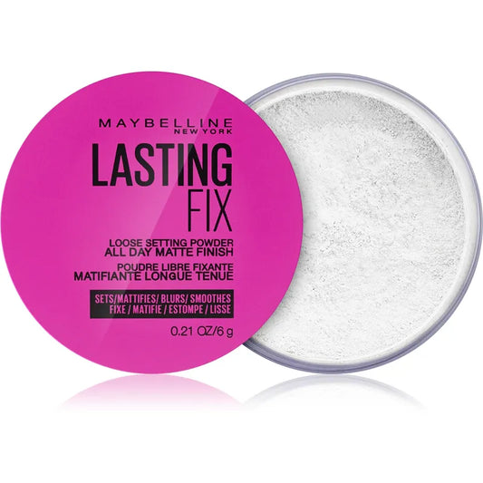 Maybelline Lasting Fix loose setting powder with pink container on a white background moldova
